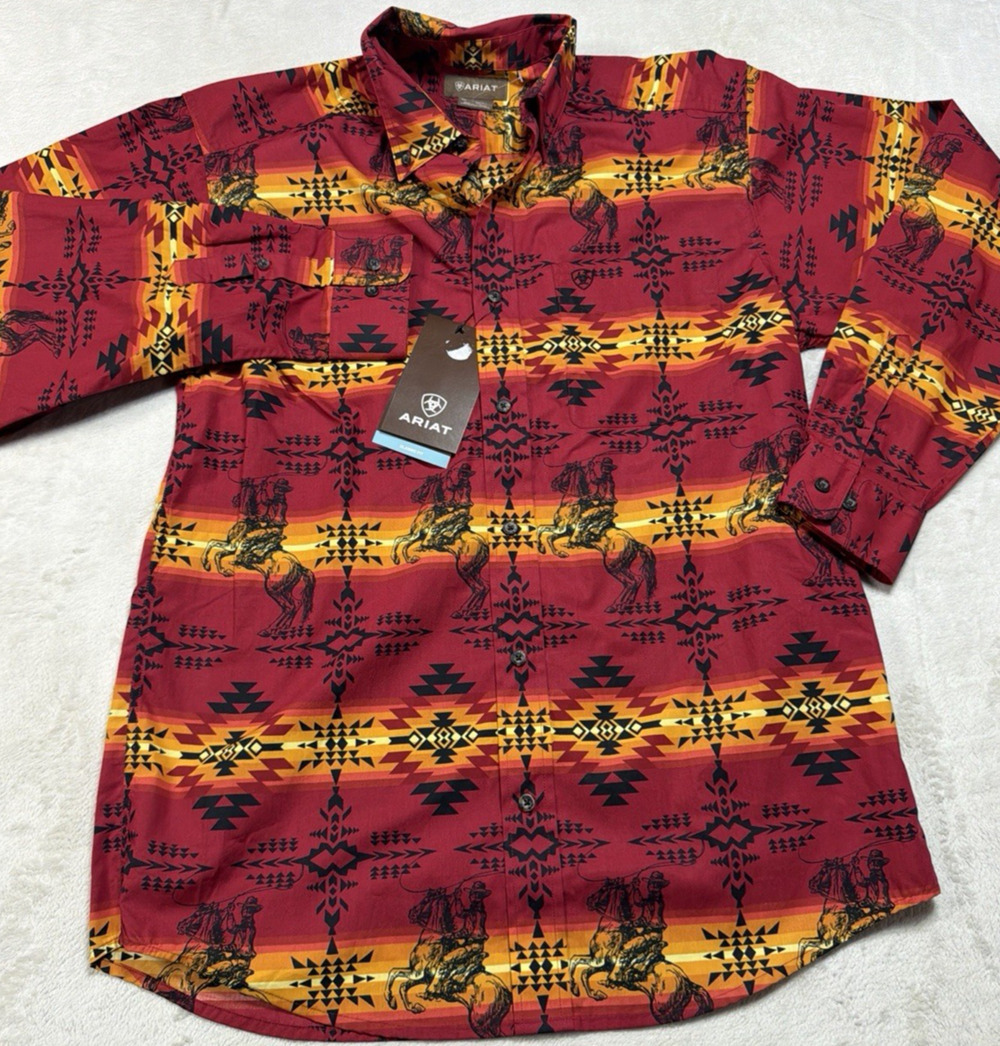 NWT Ariat Nathaniel Western Shirt Mens M Classic Fit Aztec Cowboy Rodeo Long